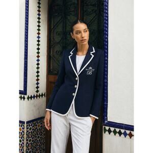 Bariloche Navy Blue Preppy Blazer Tailored Jacket Emblem Designer 6 Suit